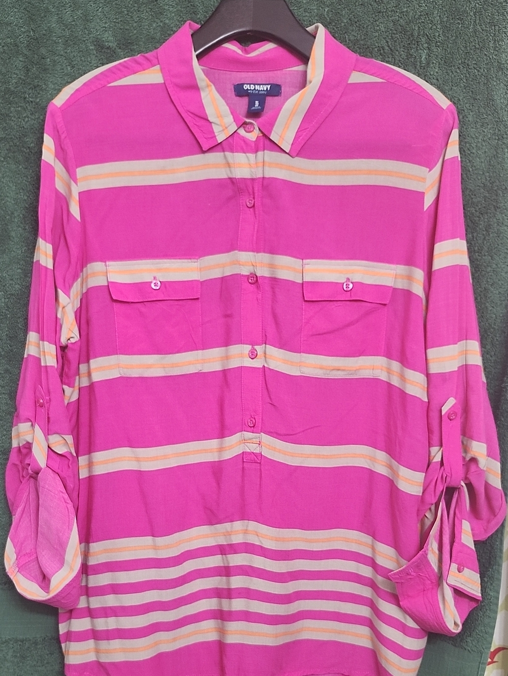 Old Navy Bright Pink and Cream Striped Button-Down Shirt